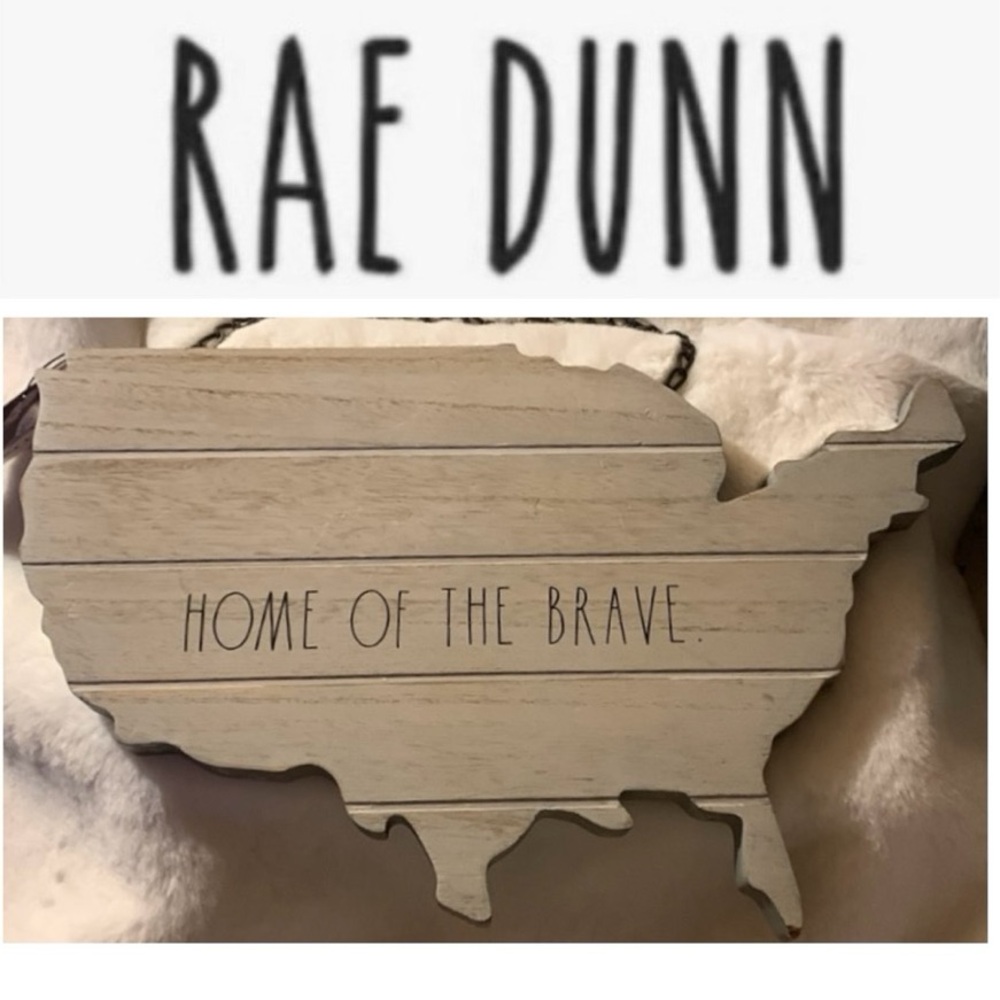 🌺 RAE DUNN Patriotic America HOME OF THE BRAVE Wood Art NWT